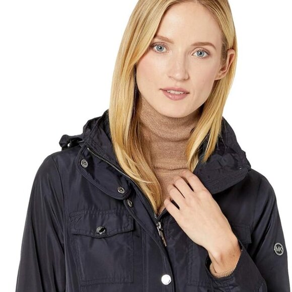 Michael Kors Women's Black Anorak Hooded Rain Parka Jacket Size Small - Picture 1 of 11